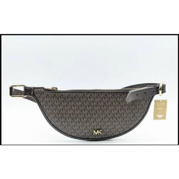 Michael Kors Genuine Leather Reversible Belt Bag Brown Logo - Picture 1 of 2